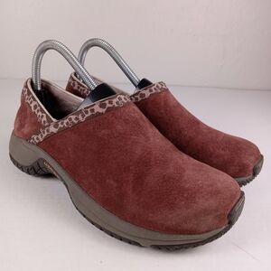Merrell Encore Adams Clog Womens 7.5 Red Suede Leather Slip-On Comfort Casual